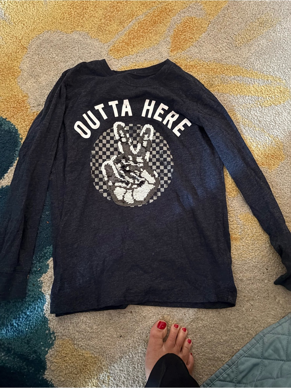 OshKosh B'gosh Navy Long Sleeve Tee with 'Outta Here' Peace Graphic